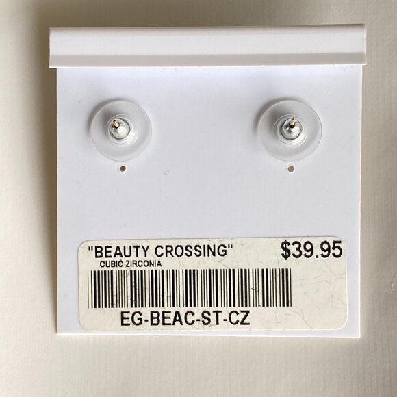 FAC Open Square Cubic Zirconia Gold Tone Stud Earrings - Picture 5 of 6